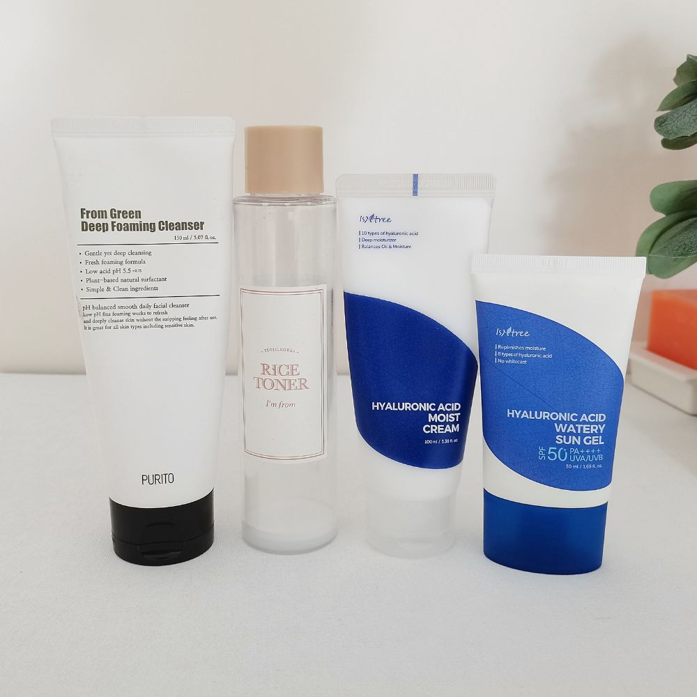 Products for a morning skincare routine for combination skin