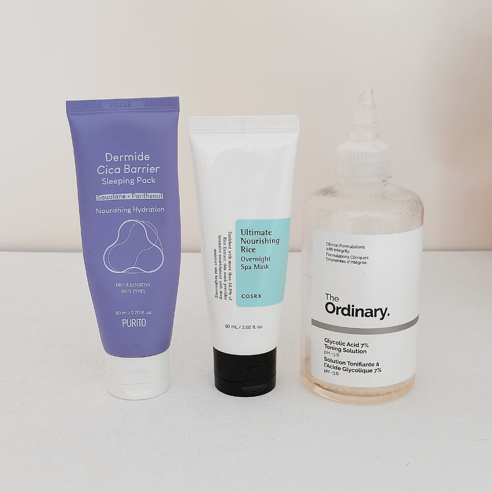 Products for a weekly skincare routine for combination skin